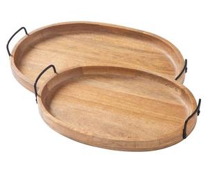 Juego de 2 bandejas de madera de alta calidad para servir con asas de metal Bandeja de decoración de postres para bodas Cumpleaños Fiesta Fábrica - Product Image 1