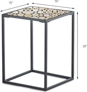 Mesa Auxiliar Industrial Moderna, Estructura Metálica Simple y Estante de Madera, Mueble para Espacios Pequeños - Product Image 4