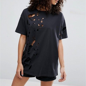 Qualité supérieure femmes déchiré trou t-shirts nouveau modèle faible taux femmes déchiré trou t-shirts - Product Image 2