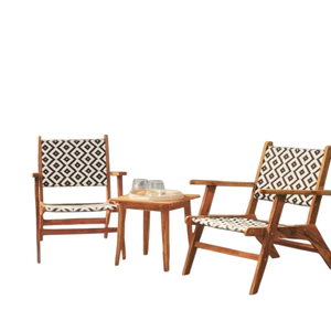 Ensemble de table basse de chaise à motifs en bois d'acacia pour l'extérieur durable pour le salon et l'appartement-Imperméable et résistant aux UV fabriqué au Vietnam - Product Image 1