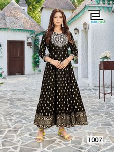 Anarkali Kurti en rayonne brodée de style pakistanais islamique pour femmes et filles, pour mariage, fête, vente en gros - Product Image 3