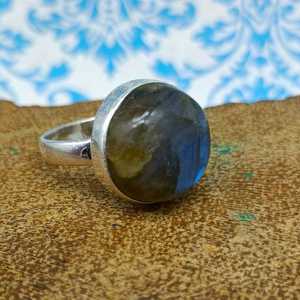 Bague fine en argent Sterling 925 faite à la main pierre précieuse Labradorite Flash bleu gris diamant naturel de haute qualité diamant créé en laboratoire - Product Image 4
