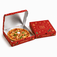 Kotak Pizza Cetak Khusus untuk Liburan dengan Lapisan Foil di Dalam untuk Kemasan Makanan Bawa Pulang Natal Grosir