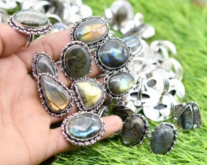 Anneaux en argent sterling 925 plaqué pierres précieuses, labradorite naturelle, motif vintage fleur et autres motifs mixtes, anneau de mariage et de fête, vente chaude - Product Image 2