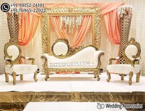 Muebles de escenario Walima de estilo Maharaja para eventos, nuevo diseño, juego de sofás tallados en madera para novia, novio, boda, sofás tallados en madera - Product Image 5