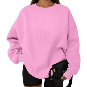 Sudadera Extra Grande Rosa Brillante para Mujer, Felpa Gruesa, Hombros Caídos, Cuello Redondo, Ropa de Marca Personalizada - Product Image 1