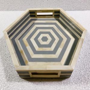 Plateaux de service indiens à rayures en os fabriqués à la main plateaux décoratifs hexagonaux noirs maison américaine taille personnalisée décorations pour la maison tendance - Product Image 6