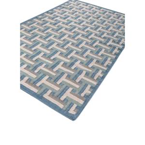 Alfombra de Lana Tejida Plana con Diseño de Cuadros Azules, Alfombra Rectangular Geométrica Abstracta para Pasillo, ADWL-13225, Viscosa para el Hogar - Product Image 2