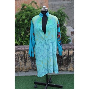 Veste ouverte réversible tissée imprimée pour femmes Manteau long en soie vintage Robe de couverture Robe finie - Product Image 1