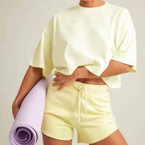 OEM <b>Women's</b> <b>Shorts</b> Set Plain Cotton <b>Short</b> Sleeve Tshirt Pants Fitness Running <b>Sweat</b> <b>Shorts</b> 2 Pieces Set Suit - Product Image 1