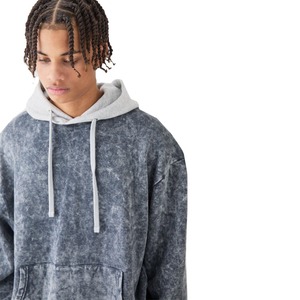 2025 personalizado de gran tamaño lavado con ácido peso pesado pulóver Terry Hoodie para hombres 350 GSM invierno patrón Digital contraste ODM - Product Image 3