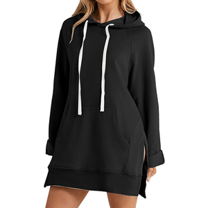 2026 Women's Eco-Friendly 100% Cotton Hoodie Dress Loose Long Sleeve Thick Embroidery Hoodie Dress <b>Sweet</b> Casual Fall Winter - Product Image 5