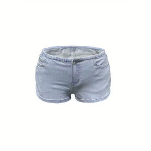 Short en jean bleu pour femme Short en jean 100% coton avec motif de détresse avec logo personnalisé - Product Image 1