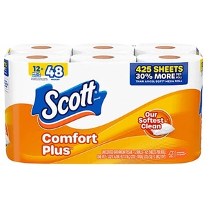 Scott ComfortPlus 12 Mega <b>Rolls</b> 1-Ply <b>Toilet</b> Paper 425 Sheets Per <b>Roll</b> Septic-Safe Soft and Flushable Jumbo <b>Roll</b> - Product Image 1
