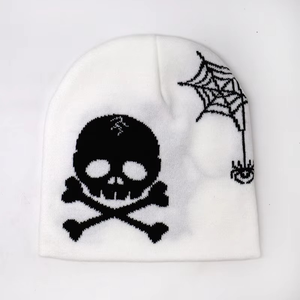 หมวกบีนนี่แฟชั่นสำหรับฤดูหนาวผู้ชายผู้หญิงลายหัวกะโหลกหมวกถักแบบเรียบแนวสตรีท - Product Image 3