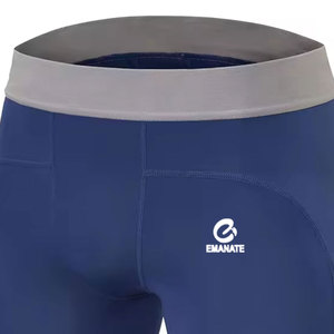 Shorts de compression en toile bleue à motif uni de style urbain avec tissu en spandex/nylon respirant et taille élastique pour hommes - Product Image 2