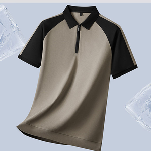 Coton tricoté solide de haute qualité pour hommes pour chemises avec pull à fermeture éclair demi-quart à manches courtes Streetwear décontracté à séchage rapide - Product Image 2