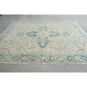 Alfombra Turca Extra Grande de 8.9x10.9 pies, Alfombra de Lana a Rayas Vintage Azul y Blanca - Product Image 2