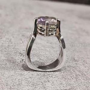 Bague pour femme en argent sterling 925, pierre précieuse améthyste naturelle antique, pierre de naissance de février, bague cocktail, bijoux faits à la main - Product Image 5