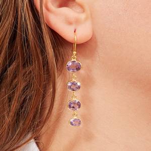 Boucles d'oreilles pendantes en argent sterling 925 de haute qualité avec améthyste et forme de galet naturel pour femmes, idéales pour les occasions festives - Product Image 4