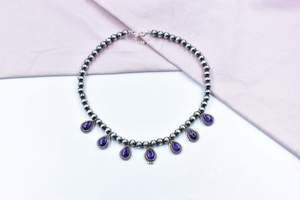 สร้อยคอเทอร์ควอยซ์ดอกรักเร่สีม่วงทำด้วยมือเงินสเตอร์ลิงพร้อมโซ่ปรับได้ - Product Image 3