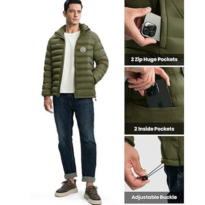High Street Men's Casual Winter <b>Puffer</b> <b>Jacket</b> High Quality Custom <b>Light</b> Denim Canvas with OEM Printed Logo Pocket - Product Image 3