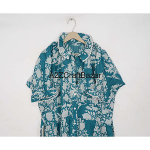 Vestido de Punto de Algodón Transpirable y Ecológico para Mujer, Cuello Redondo, Estampado Floral Elegante, Volantes, Bolsillos, Botones en la Parte Delantera, Corto e Informal - Product Image 3