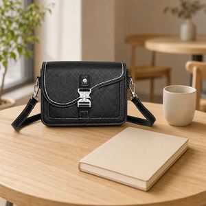 Bolso bandolera de piel sintética para mujer, con textura granulada, solapa y cierre metálico - Product Image 2