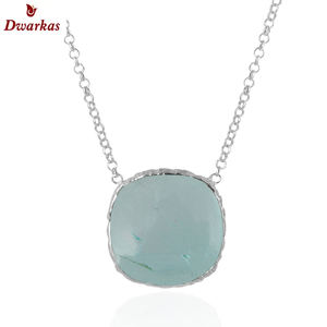 Design classique bijoux fins collier de texture de pierres précieuses doublet aigue-marine en argent sterling 925 - Product Image 1