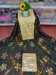 Collection Mariage Formel : Robe en Chiffon Jacquard Luxueux et Uni, 100% Soie, Légère, Couleur Rose Contrastante pour Filles - Product Image 4