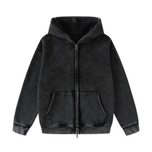 Vente en gros : Blouson zippé vintage d'hiver, coupe oversize, délavé à l'acide, avec doublure en molleton épais 100% coton, personnalisable par broderie et sérigraphie - Product Image 3