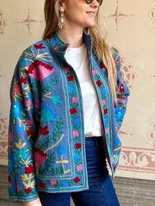 New Trending Unisex Coat for Autumn Ethnic Short Jacket Perfect Uzbek Cotton <b>Velvet</b> Suzani Embroidery Jacket - Product Image 3