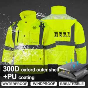 Polyester Long Sleeve Hi Vis Reflective ANSI Class 2 Waterproof Safety Jacket Wind-Resistant <b>Winter</b> Features <b>Workwear</b> Pockets - Product Image 6