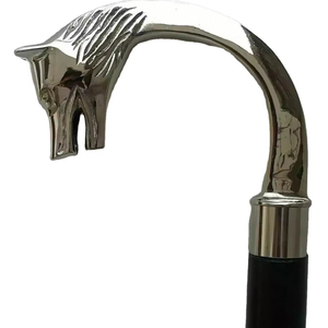 Bastón de Madera Vintage Hecho a Mano, Estilo Victoriano, con Mango de Cabeza de Lobo de Latón Plateado, Regalo para Coleccionistas - Product Image 1