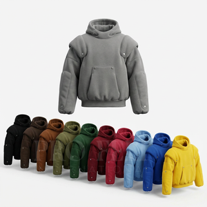 Sweat-shirts décontractés chauds et confortables avec boutons-pression pour unisexe, sweat-shirt d'hiver avec capuche, sweat-shirts en laine unis et simples pour hommes - Product Image 1