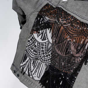 เสื้อแจ็กเก็ตยีนส์ปักลายตาข่ายสำหรับผู้หญิงเสื้อนอกแฟชั่นงานตามสั่ง - Product Image 2