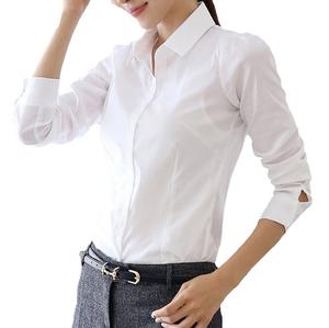 Vêtements de bureau personnalisés pour femmes chemises habillées formelles manches longues col rabattu chemises habillées couverture poitrine chemise en coton chemisier - Product Image 5