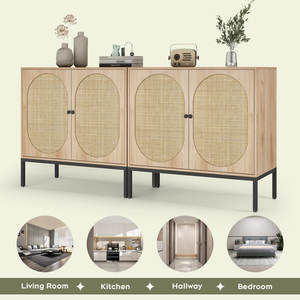 Juego de aparador ancho de bambú moderno, muebles de comedor y sala de estar con almacenamiento para el hogar o el uso de la barra del hogar - Product Image 3