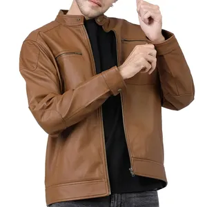 2024 Latest Style Fashionable Zipper Men Windbreaker Breathable Motorbike Leather Jacket Warm Clothing New Men's Leather Jacket