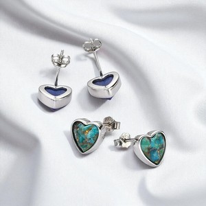 Handmade Vintage <b>Heart</b> Collet Gemstone Studs <b>Earrings</b> Trendy <b>Gold</b> <b>Rose</b>-<b>Gold</b> Plated for Parties Bezel Setting Inlay - Product Image 6