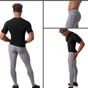 Custom Design Stretchable Fabric <b>Men's</b> Leggings Gray Color Knee Length Running Compression Gym <b>Yoga</b> <b>Pants</b> - Product Image 4