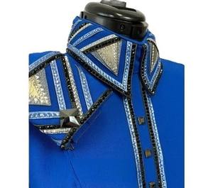 Chemise de spectacle western Cowgirl faite à la main en bleu sur tissu taffetas extensible pour vêtements équestres - Product Image 5