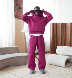 OEM Custom Sweatpants and Hoodie Set Sweatsuit Heavyweight Plain Oversized Blank Cotton <b>Flared</b> Baggy Tracksuit for Men - Product Image 3