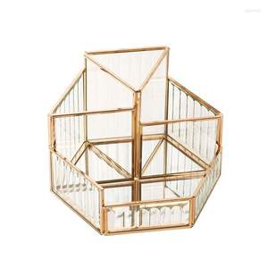 Bandeja de joyería de cristal decorativa moderna Cum Box con marco de metal de oro rosa para joyería y organización y decoración de maquillaje - Product Image 4