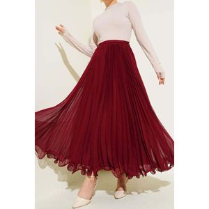 กระโปรงจีบผ้าชีฟองมีซิปเอวเบอร์กันดี - Product Image 3