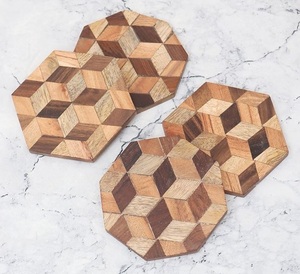 Juego de posavasos de nogal Premium con construcción de madera de alta calidad y detalles de bordes de madera para el hogar y la Cafetería - Product Image 3