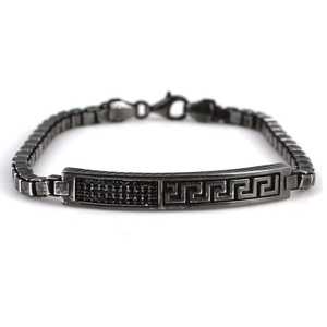 925 Sterling <b>Silver</b> Onyx Stone Greek Motif Cube Chain <b>Bracelet</b> Elegant Crystal <b>Bracelets</b> & <b>Bangles</b> - Product Image 2