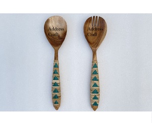 Wholesale Price Rattan Handle Cutlery Set Hand Woven Wicker Handle <b>Salad</b> Server Set Wooden <b>Salad</b> <b>Tools</b> Kitchenware Cutlery Set - Product Image 2