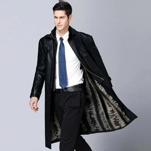 Factory-Made Custom Men's Autumn Winter Jacket Long <b>Trench</b> <b>Coats</b> in Natural Sheepskin Home Casual with Stand Collar - Product Image 2