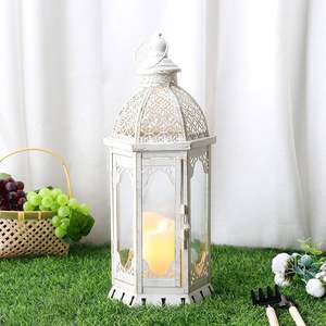 Luxurious Decoration Black Color Antique Finished Handmade Metal And Glass <b>Candle</b> <b>Lantern</b> For Garden Indoor <b>Outdoor</b> Supplies - Product Image 2